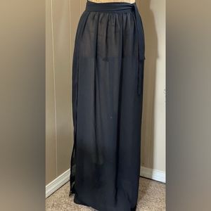 SHEIN Black Sheer Wrap Full Length Skirt, Size Medium